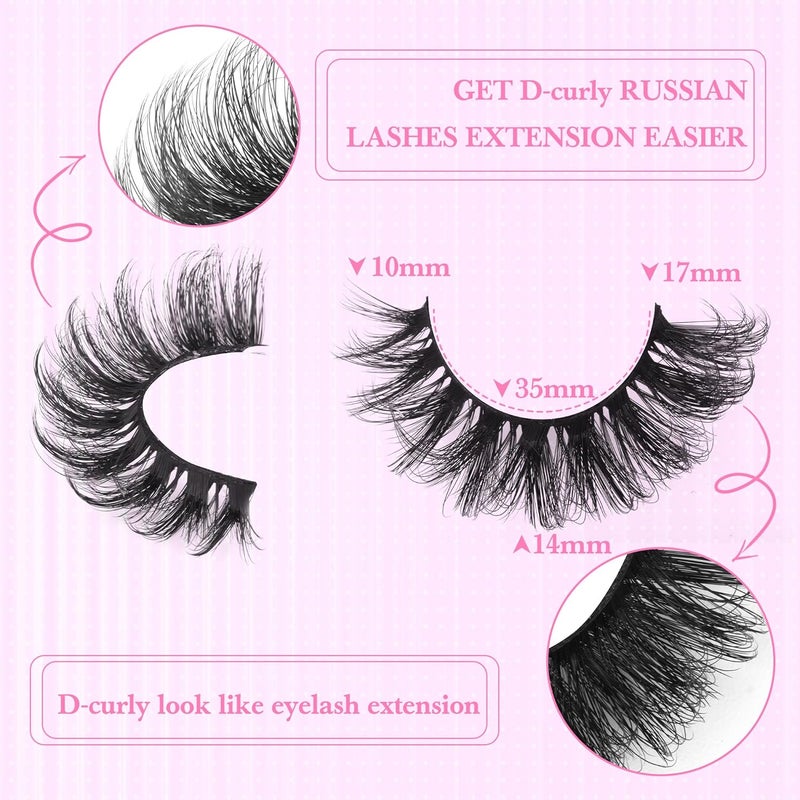 zanlufly False Eyelashes Russian Strip lashes Cat Eye Eyelashes Faux Mink Lashes D-Curly Volume Fake Lashes Look Like Extension Eyelashes Long Strip Wispy 14 Pairs Lashes - Image 2